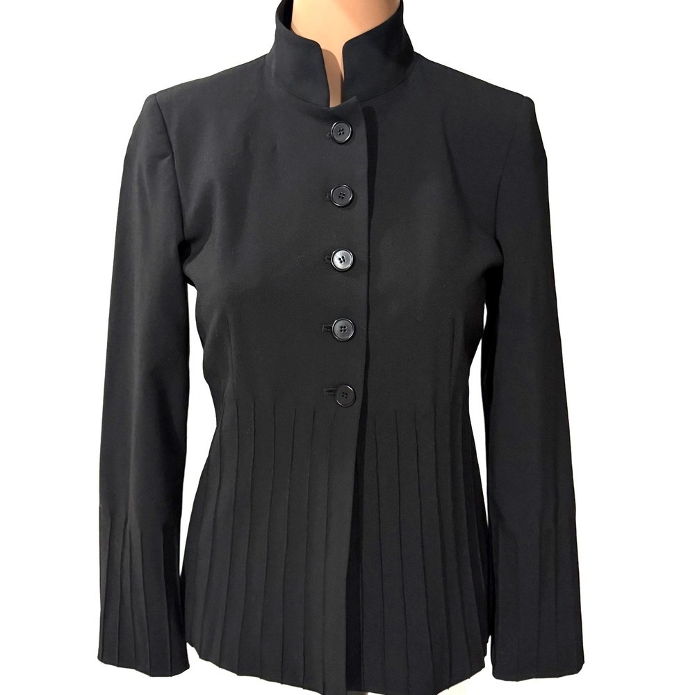DKNY Cardigan Jacket Womens 4 Black Classy Peplum Pleated Wool Blend
